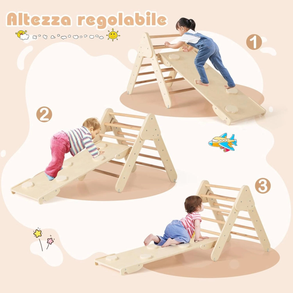 4 in 1 Set da Arrampicata per Bambini, Giocattoli da Arrampicata a Triangolo con Triangolo Arco e Salita, Ideale per Bambini 1 Anni + (Naturale)