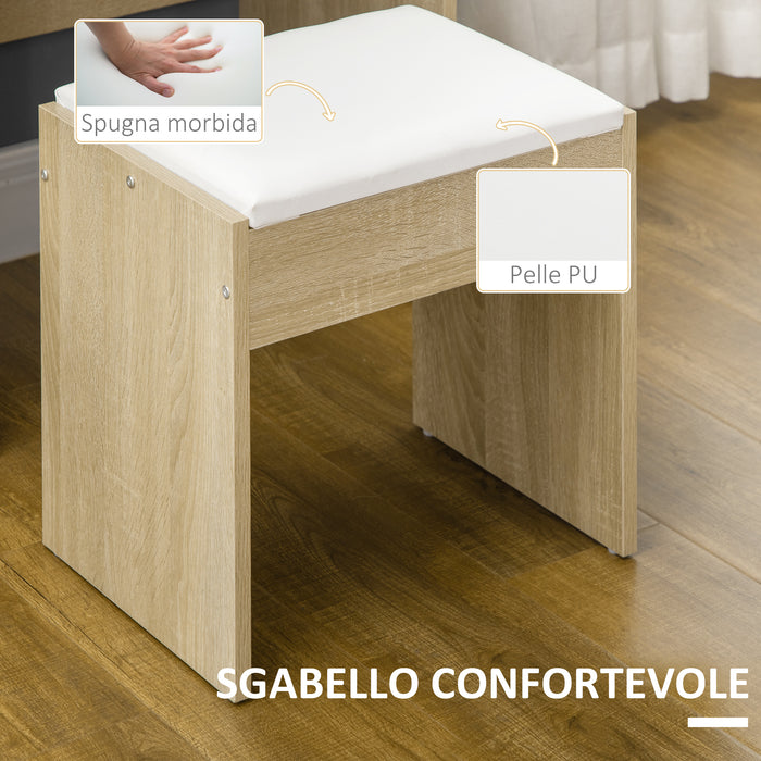 Consolle Trucco con Specchio 80x38x143 cm con Sgabello in Truciolare Color Legno