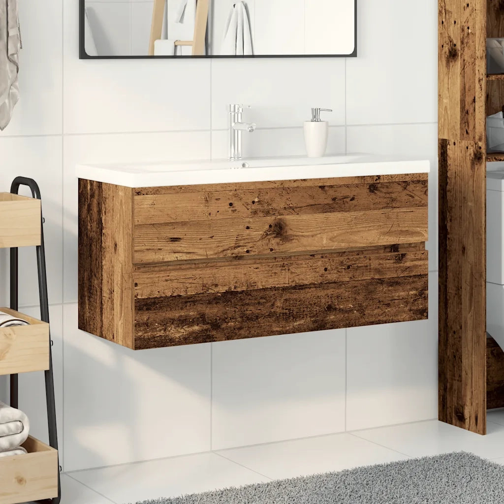 Mobile da Bagno con Lavabo Integrato e Rubinetto Legno Antico