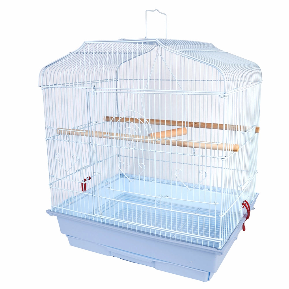 Gabbia Voliera per Uccelli 46,5x35,5x65,5 cm con 2 Mangiatoie in Ferro e Plastica Bianco