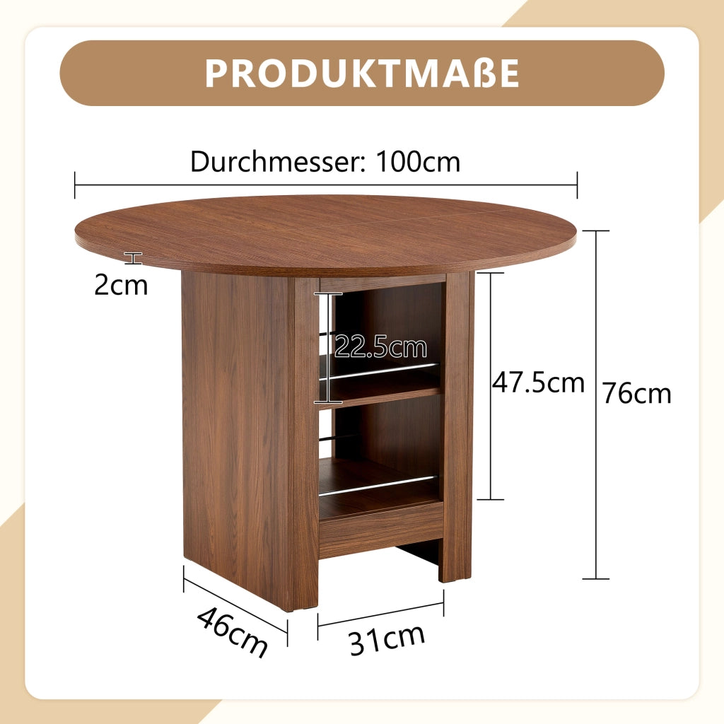 Tavolo da pranzo 100x100x76 cm con vani aperti in MDF noce