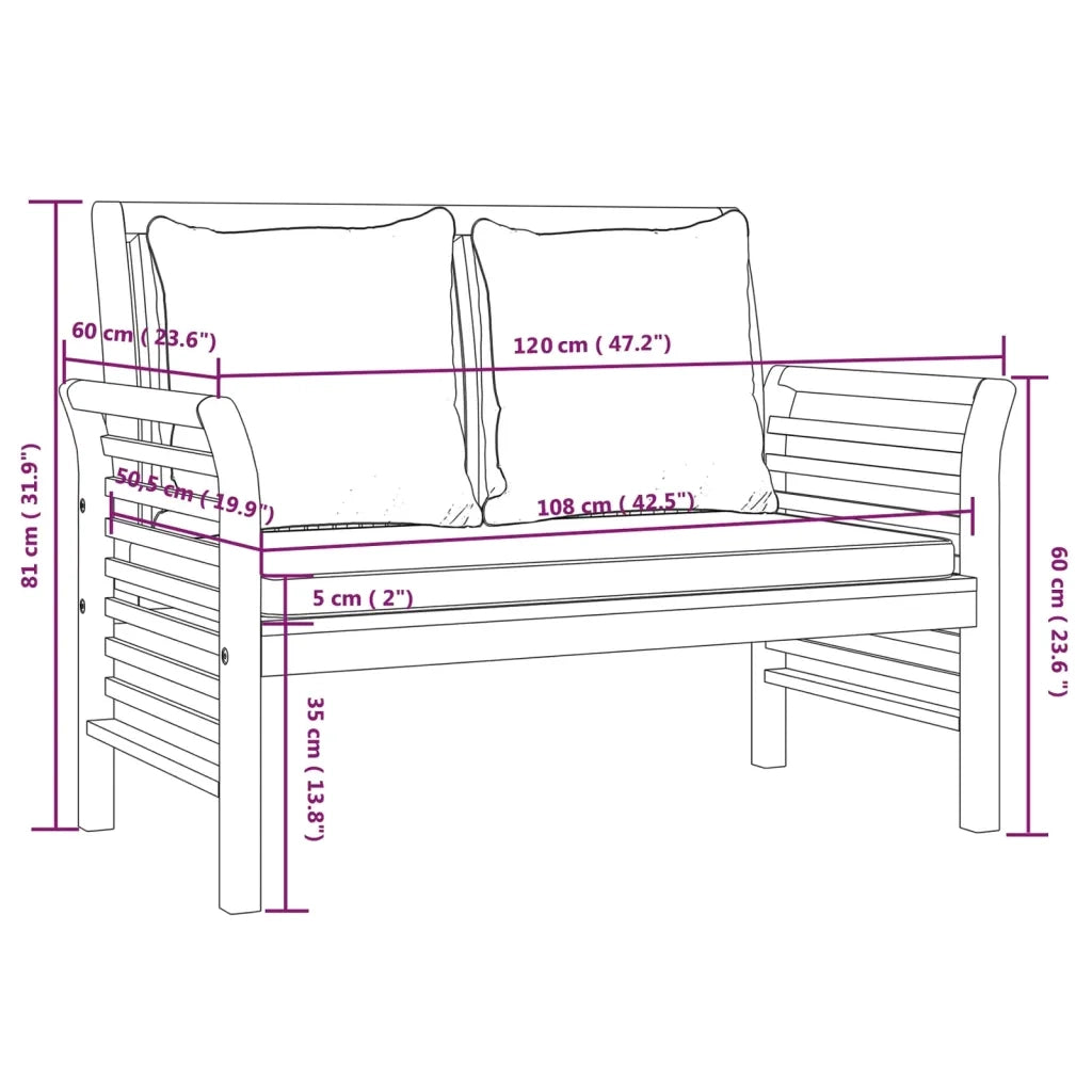 Set Divani Giardino 2 pz Cuscini Bianco Crema in Legno Massello 312141