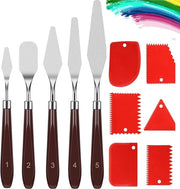 11 set di spatole per acrilica, palletmessen per pasta strutturante, 5 set di pennelli con 6 lame, palletmessen in acciaio inox