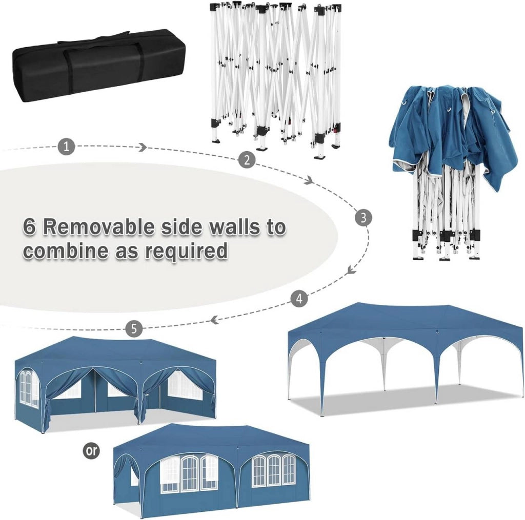 GAZEBO Pop-up 3x6 m Blu in metallo e tessuto Oxford