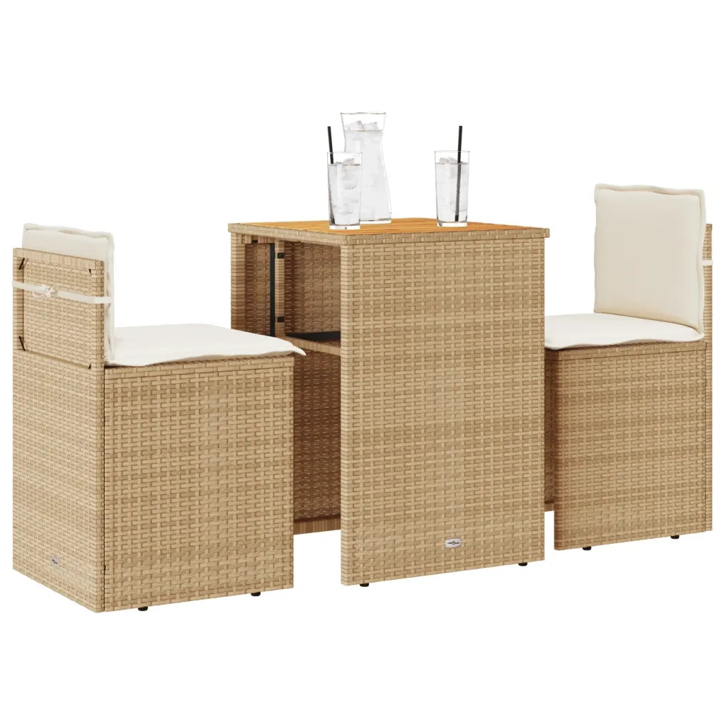 Set da BistrÃ² 3 pz con Cuscini Beige in Polyrattan