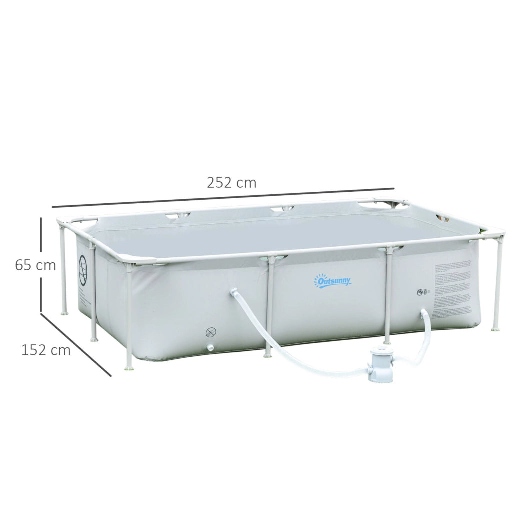 EasyComfort Piscina Fuori Terra Autoportante, Piscina Rigida Rettangolare con Filtro e Valvola in Acciaio e PVC, Grigio, 252x152x65cm