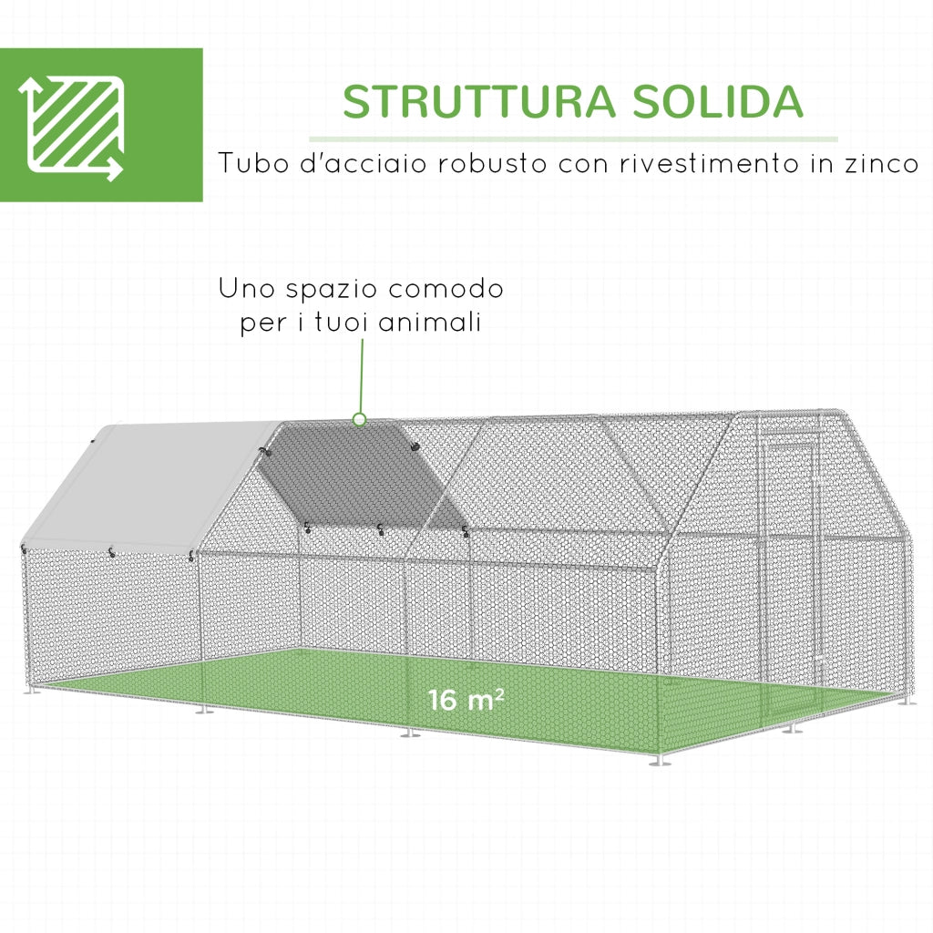 EasyComfort Recinto Gabbia per Galline in Metallo Galvanizzato Impermeabile, Pollaio con Porta e Copertura Oxford, 280x570x195cm