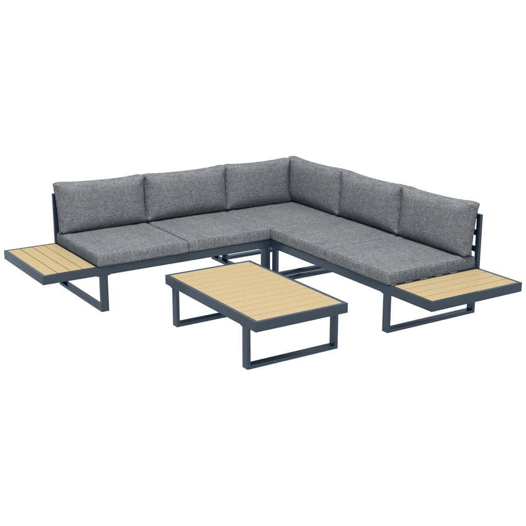 Set Salotto da Giardino Divano Angolare e Tavolino da Caffè Grigio e Teak
