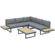 Set Salotto da Giardino Divano Angolare e Tavolino da Caffè Grigio e Teak