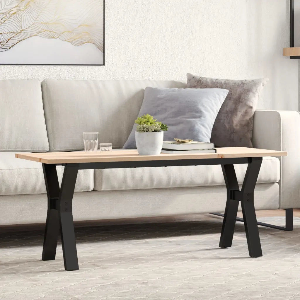 Tavolino Salotto Telaio a Y 110x40x45 cm Legno Pino e Acciaio 3282711