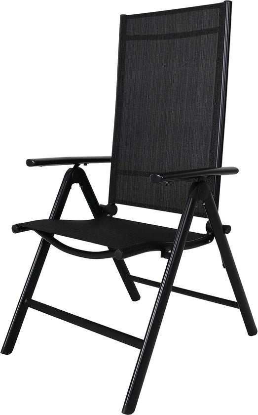 Camping-stool pieghevole - schienale alto - nero - alluminio