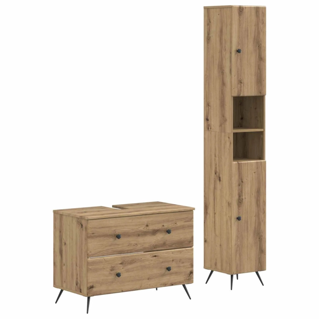 Set di Armadi da Bagno da 2 Pezzi BREDA Rovere Artigianale 3417566