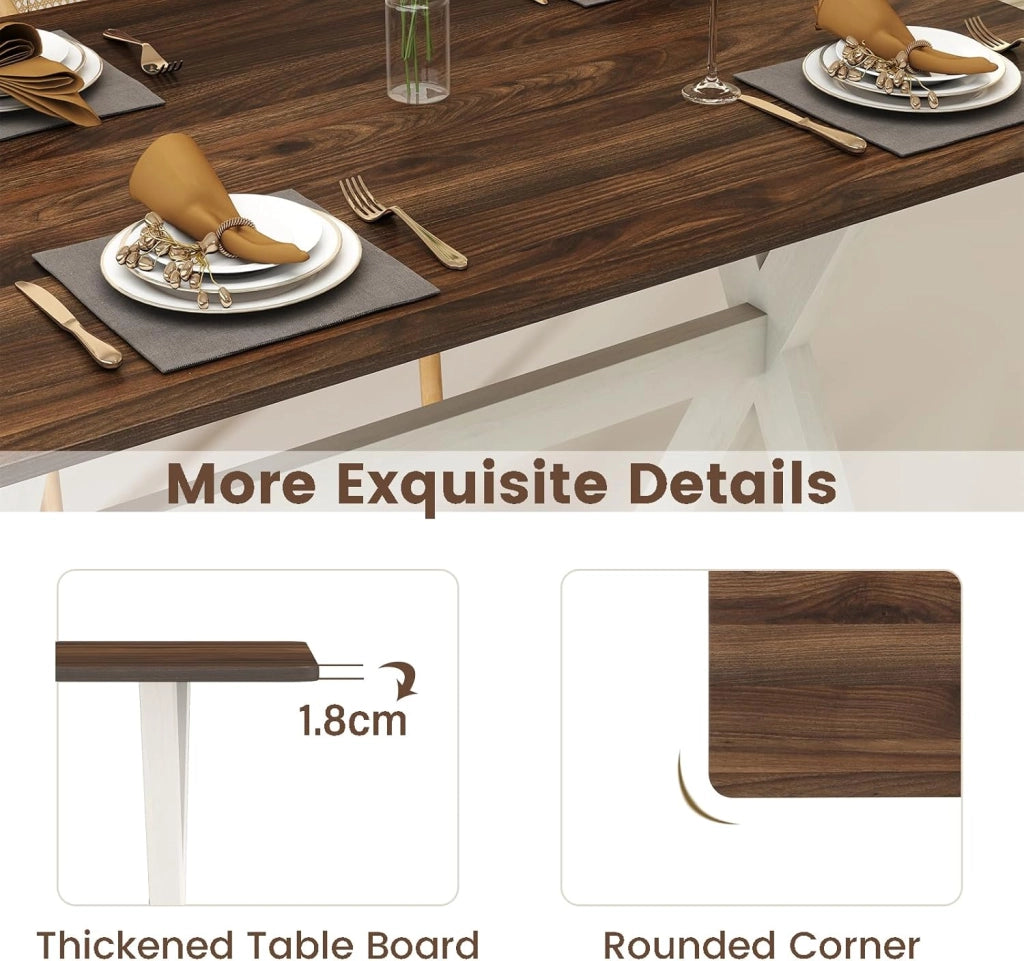 Tavolo da pranzo in legno, rettangolare, tavolo da pranzo per 2-4 persone, tavolo da pranzo in legno con inserti in legno a forma di X, tavolo da pranzo, moderno consolle per cucina, soggiorno