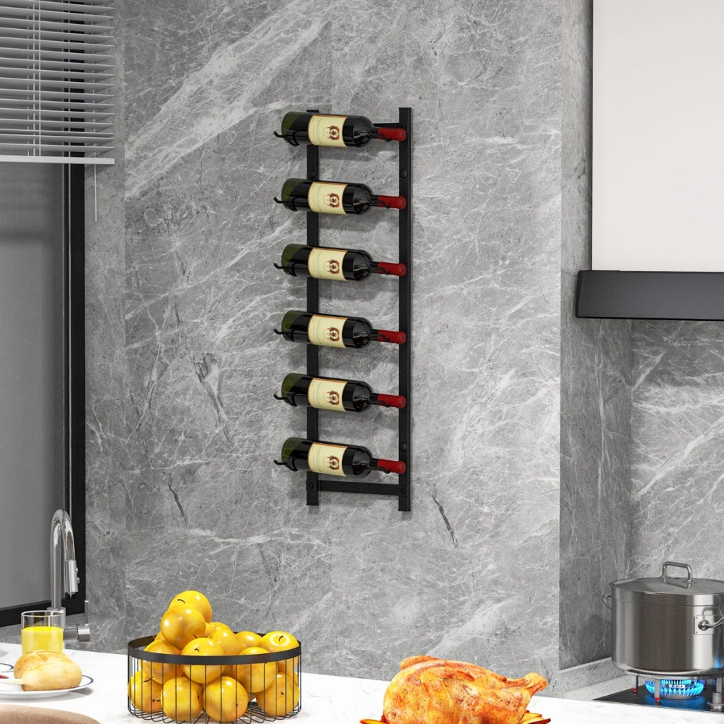 Portabottiglie vino da parete in metallo antiruggine, Cantinetta vino a muro per 6 bottiglie 22x13,5x73cm