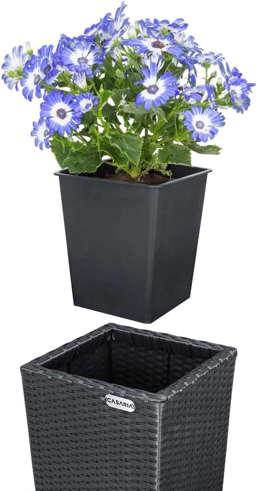 Deuba CASARIA® Set di 3 Vasi da Fiori in Polyrattan Intrecciato con Sottovaso e Foro Deflusso Acqua Richiudibile Vaso per Piante Effetto Rattan da Esterno Giardino Fioriere Fioriera