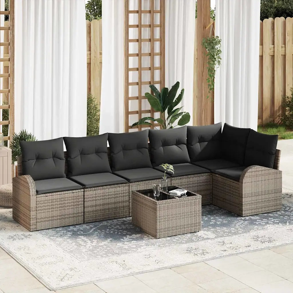 Set Divano da Giardino con cuscino 7 pcs Grigio Poly Rattan 3346069