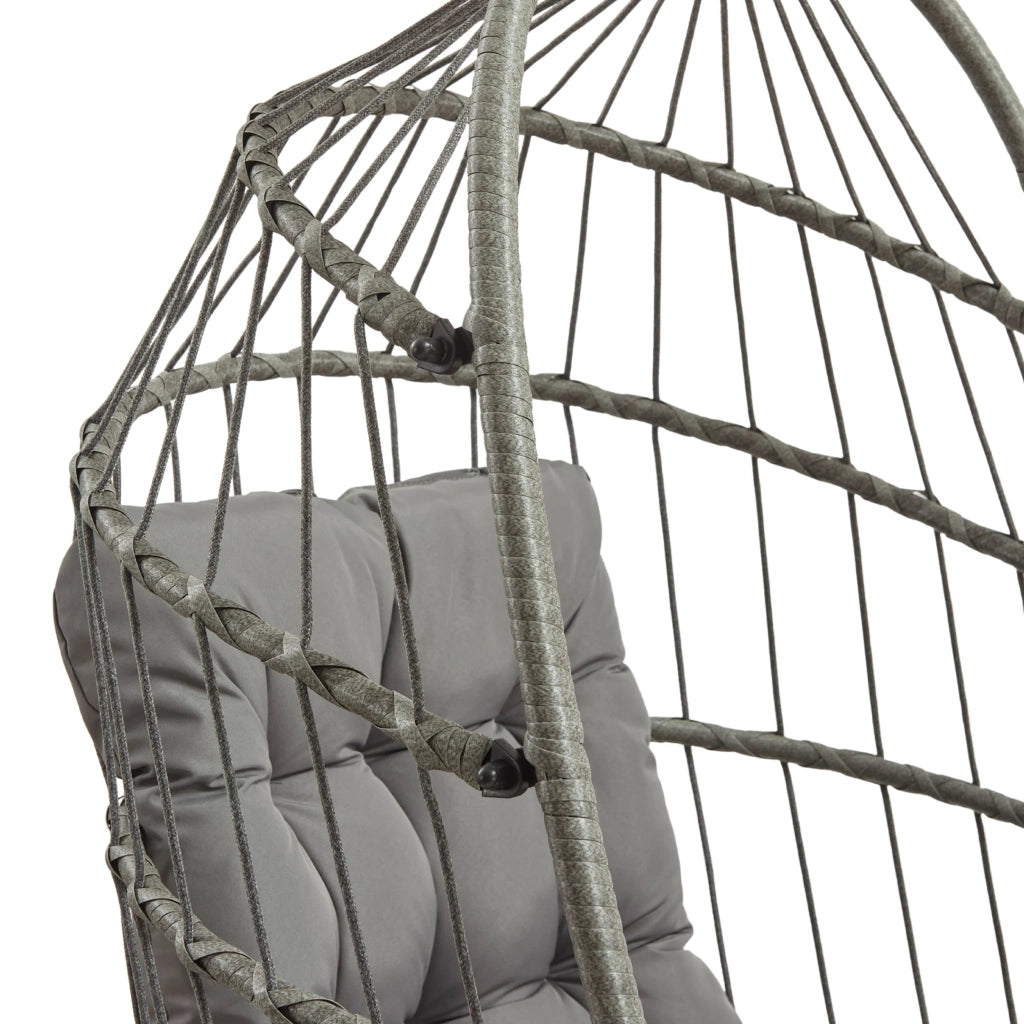 Poltrona Uovo Sospesa Rattan Grigio Altalena Giardino con Cuscino