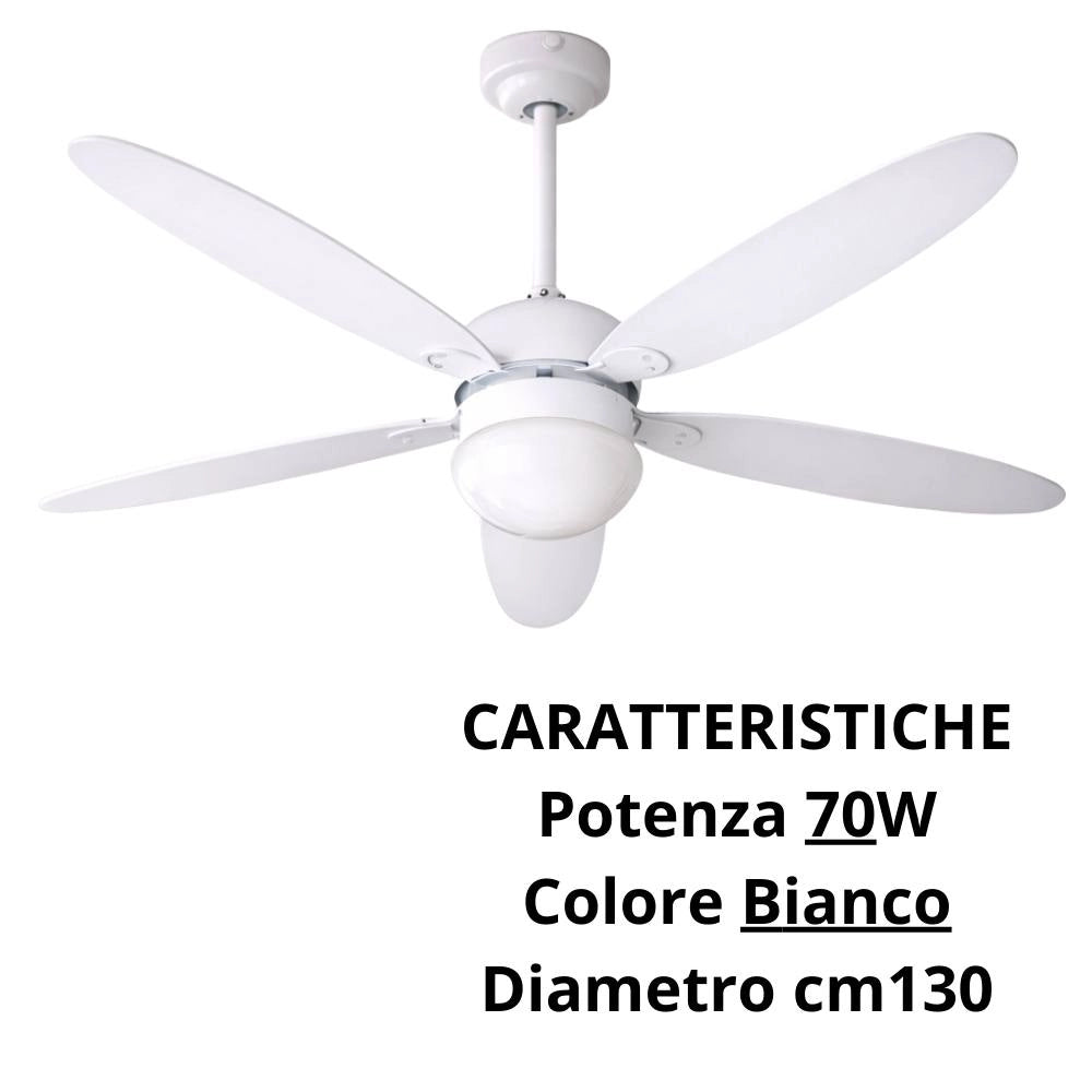 Ventilatore da soffitto zephir zfr9111m e zfr9111b 70w 5 pale legno con luce *** colore bianco, confezione 1