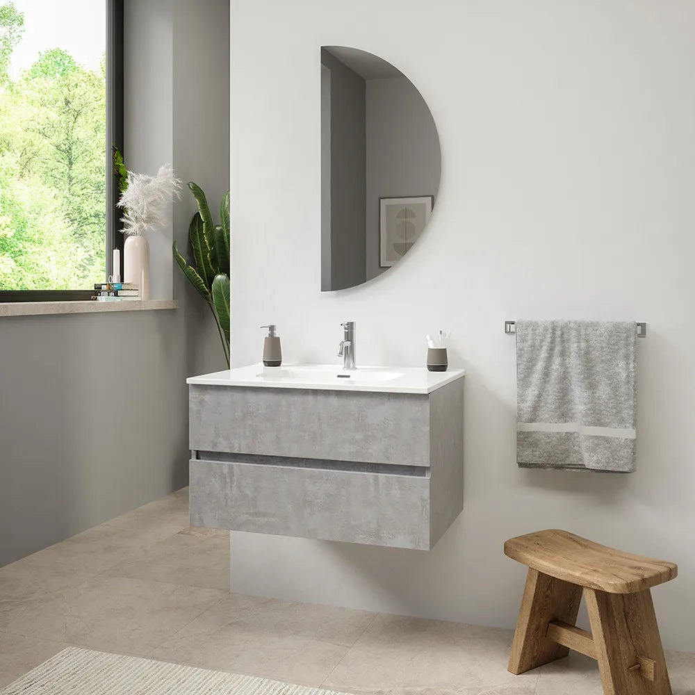 Mobile da bagno sospeso 70 cm effetto cemento chiaro con lavabo | Yili
