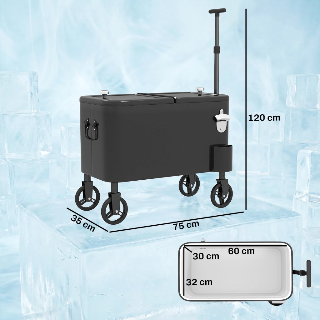 Carrello per Bevande con Ruote e Apertura Superiore ¨C zephmum ¨C 75x35x120 cm Nero