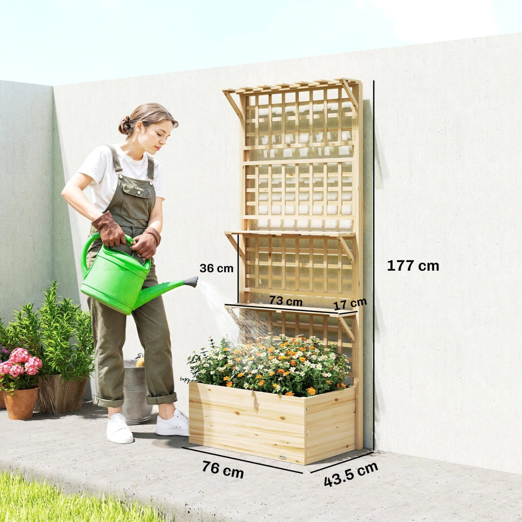 Fioriera Rialzata con Tetto e Mensole ¨C zephmum ¨C Legno Naturale 76x43.5x177 cm