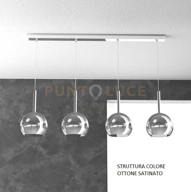 SOSP. OTTONE SAT. RETTANGOLARE 4 LUCI VETRI TUTTI PICCOLO CROMO 1155OS-S4 RP-CR