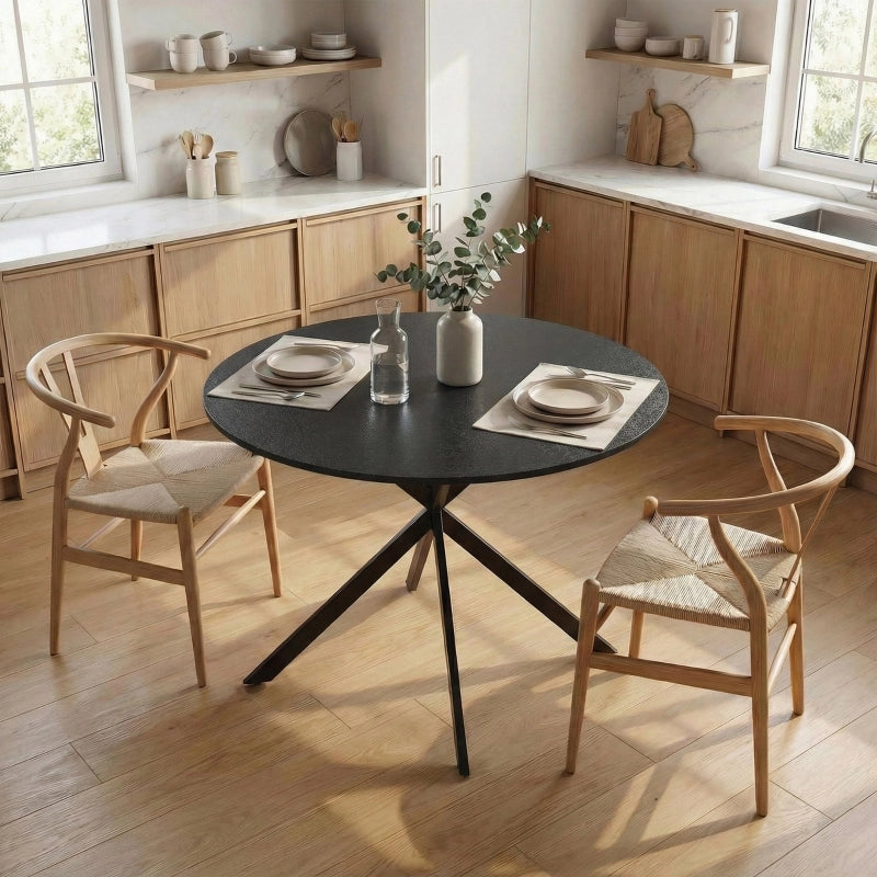 Tavolo da pranzo - rotondo per 4 - stile industriale - gambe in acciaio - nero - per cucina