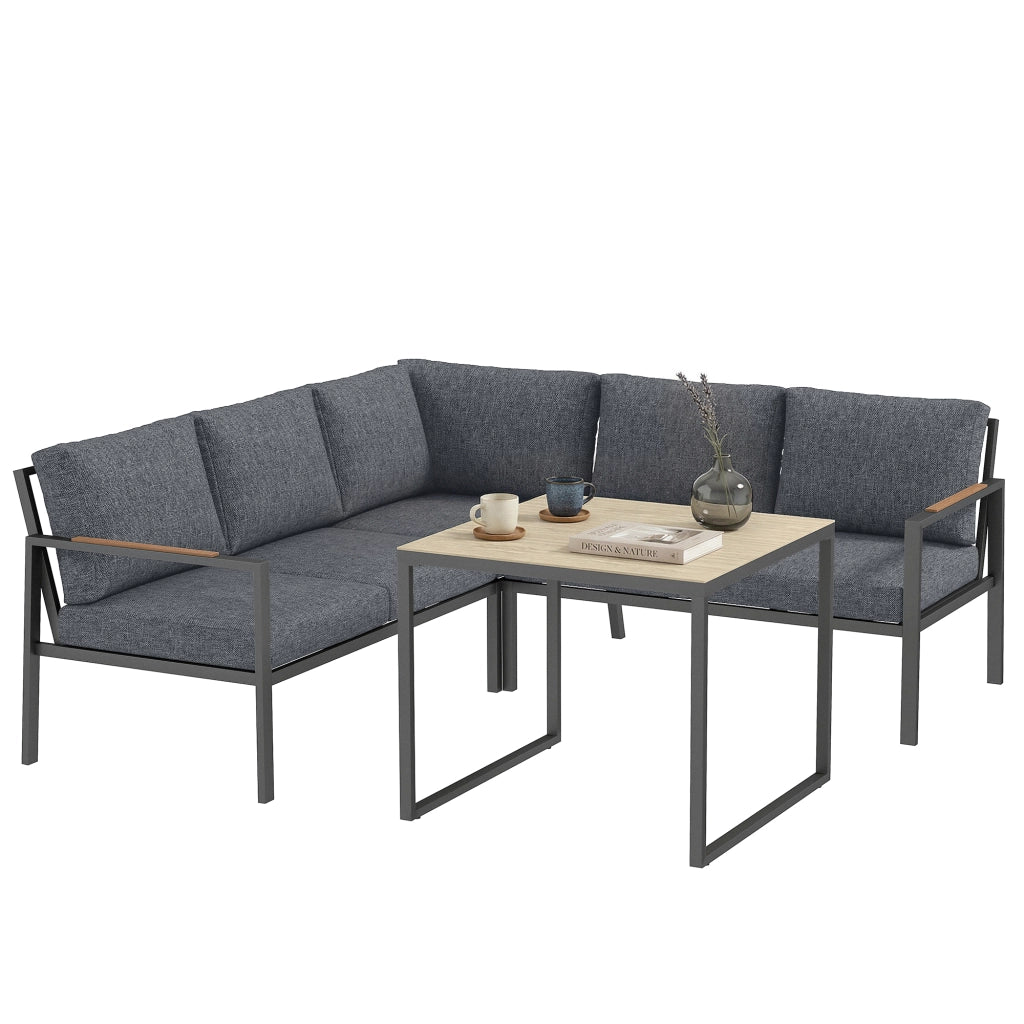 Set Giardino Esterno 3 Pezzi 5 Posti ¨C zephmum ¨C 2 Divani con Cuscini, Tavolino, 183x183x72, Grigio Scuro