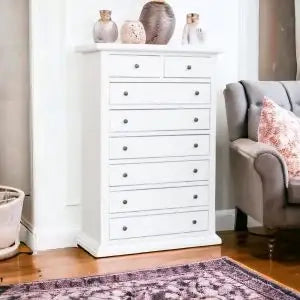 cassettiera settimino Shabby chic in legno laccato bianco 6+2 cassetti