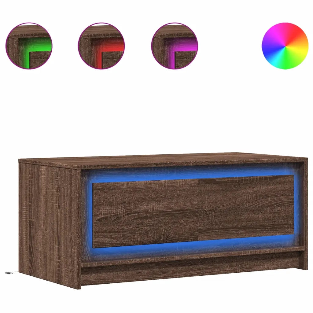 Tavolino da Salotto con Luci LED Rovere Marrone in Truciolato 851990