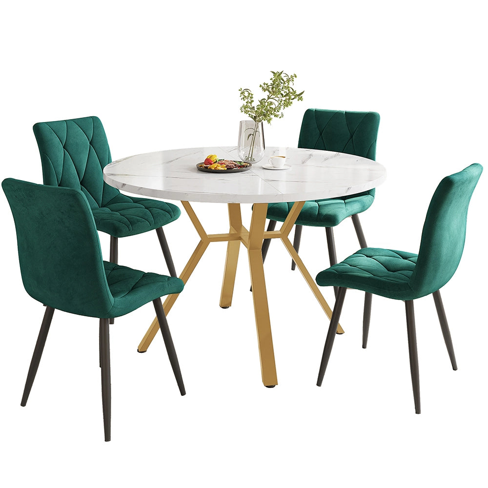 Set tavolo-Xylo-Rotondo marmo 4 sedie verde piedi dorati