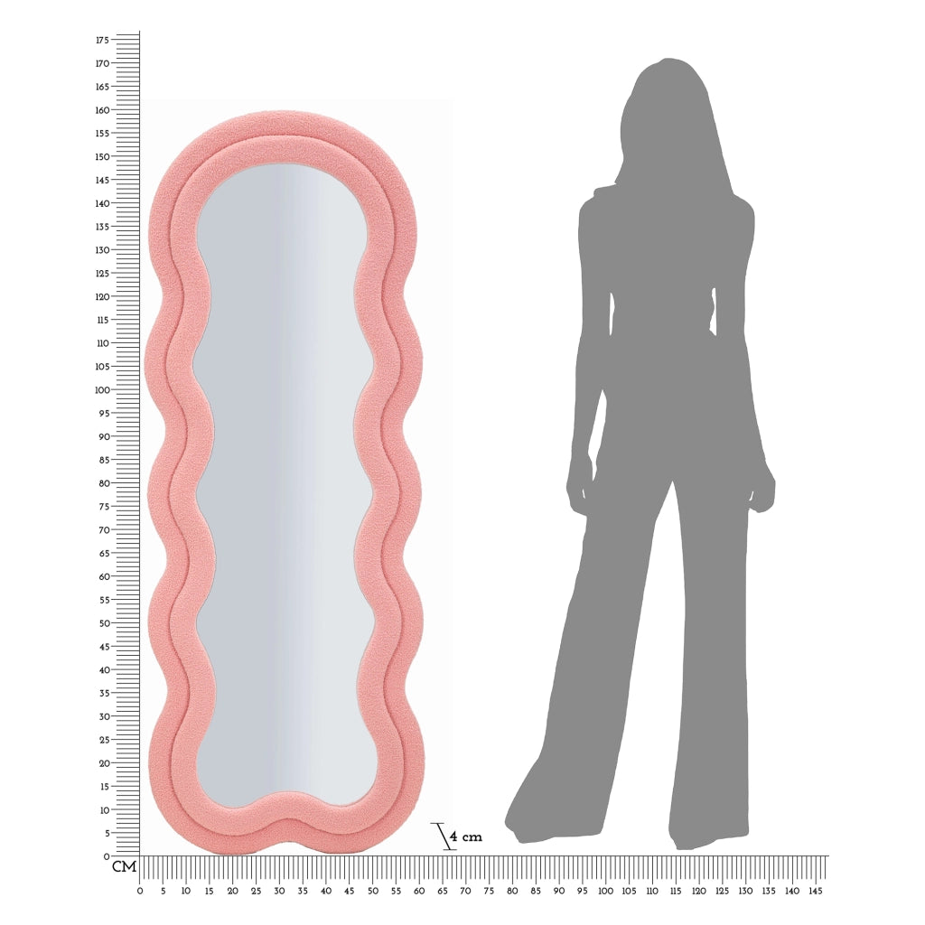 Marylin, Specchio Cornice Ondulata Tessuto Teddy, 60x160h cm Rosa