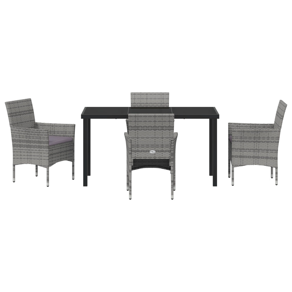 Set da Pranzo da Giardino 5 Pezzi Grigio Rattan Polimerico