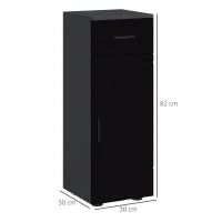 kleankin Mobiletto Bagno in Truciolato con Cassetto e Armadietto a 2 Livelli Regolabili, 30x30x82 cm, Nero e Grigio