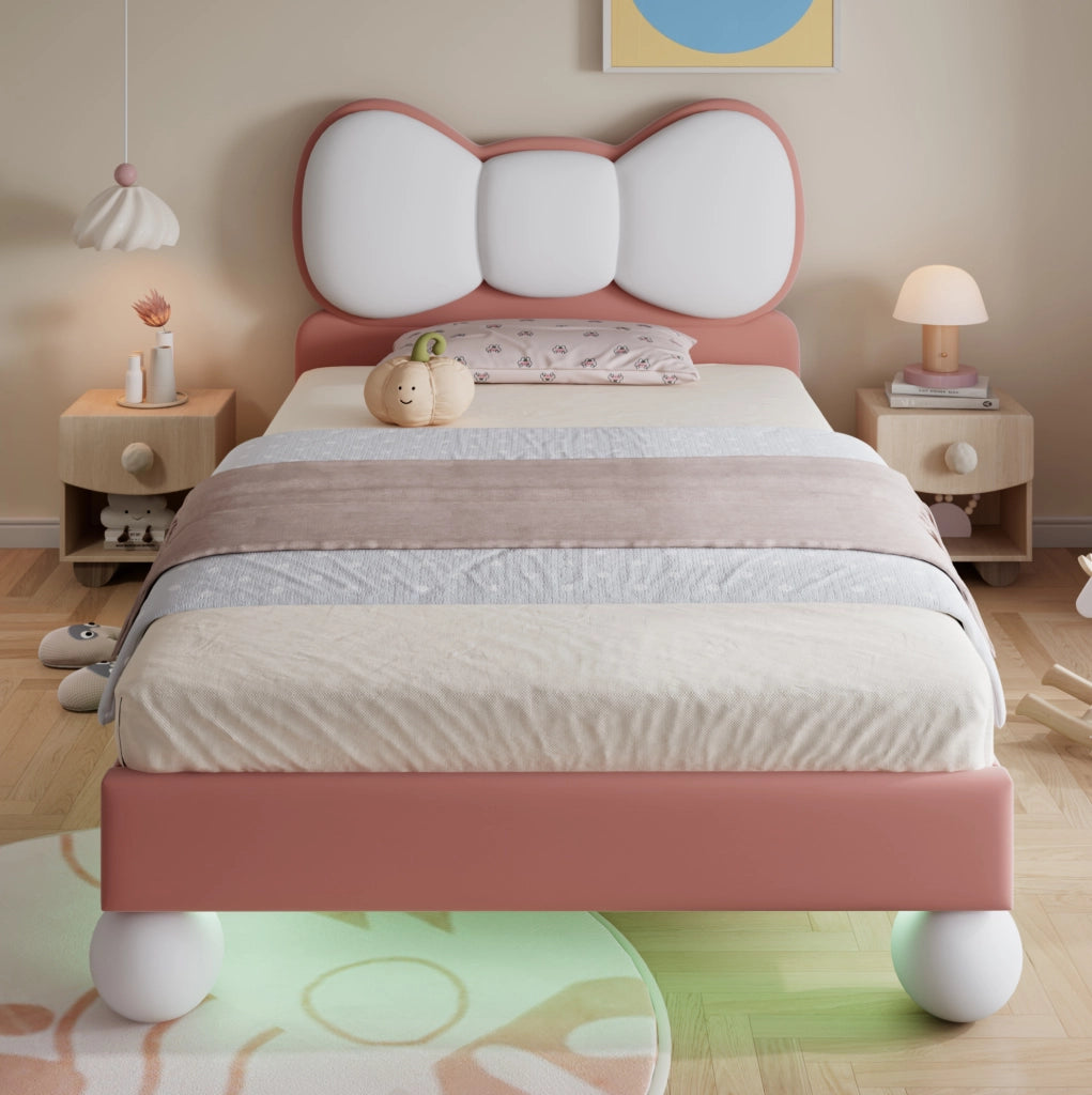 Letto singolo imbottito per bambini 90x200 cm beige e rosa