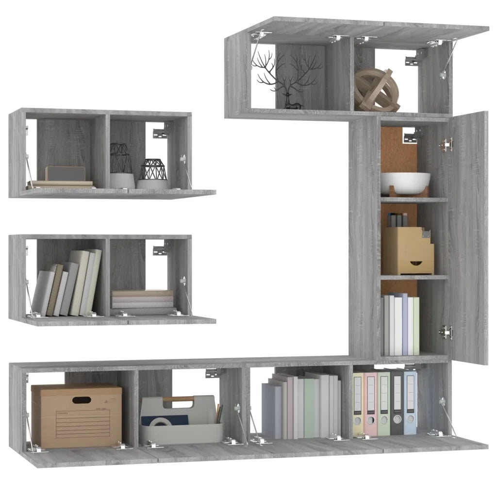 Set di Mobili Porta TV 6 pz Grigio Sonoma in Legno Multistrato 3114556