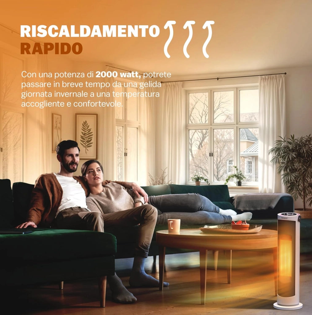 Termoventilatore da 2000W 15-35°C modalità Eco Teleocmando Display Touch LED Luminosi