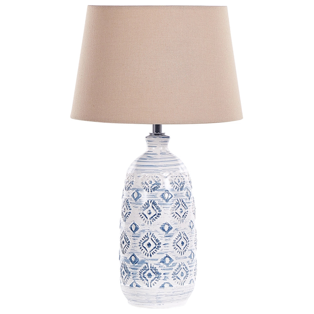Lampada da tavolo base in ceramica bianca e blu paralume in tessuto Illuminazione ambiente lampada da comodino