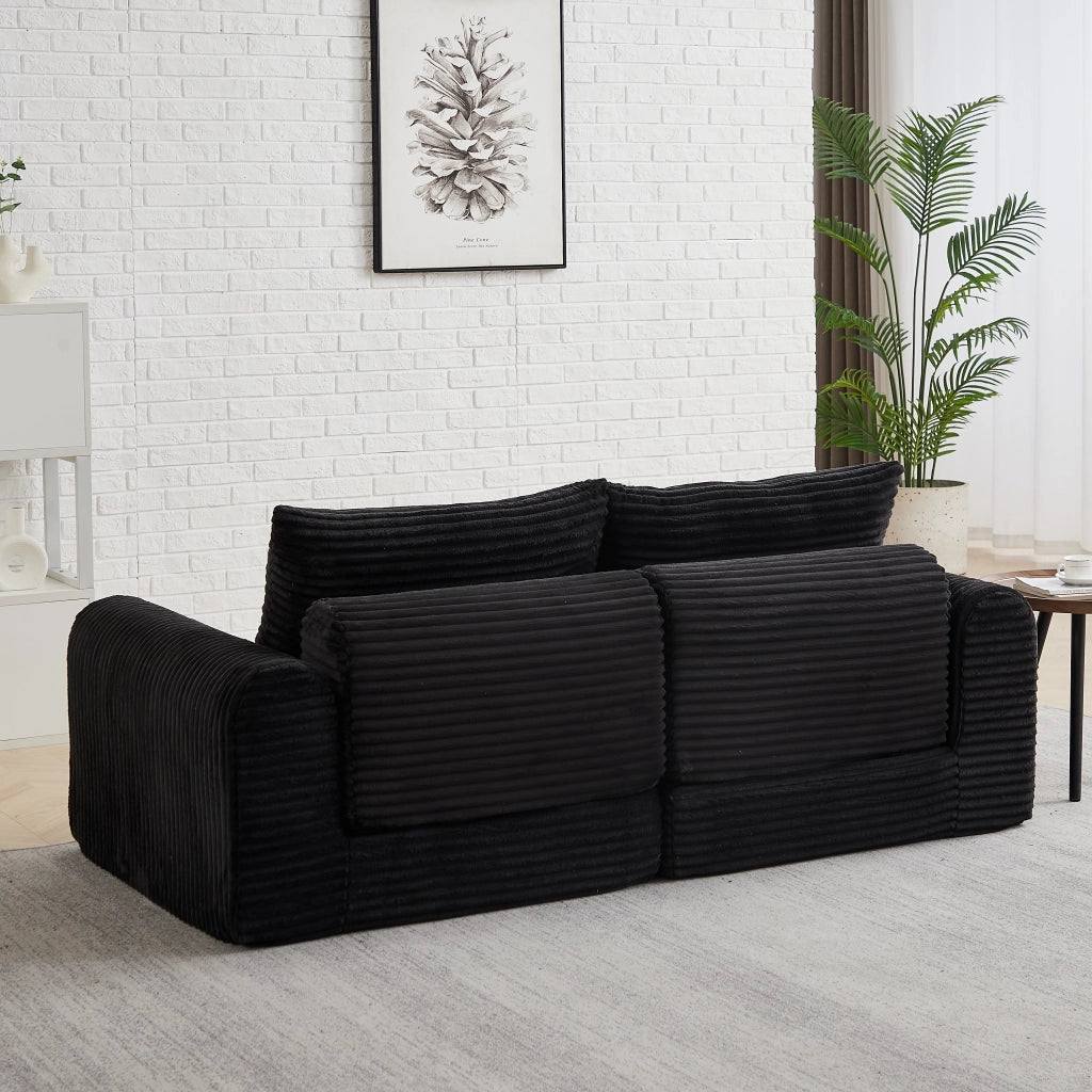 Divano Letto Modulare con Pouf e Cuscini in Velluto ¨C MINIMAL ¨C Grigio/Beige