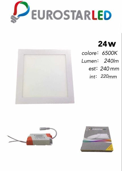 Faretto Pannello Led Incasso 24w Quadrato Luce Fredda 6500k 2400lm