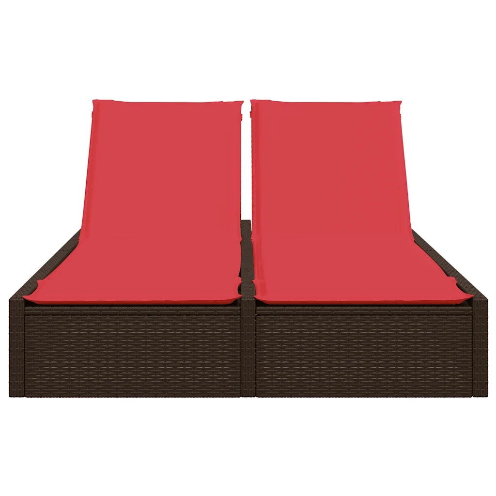 Lettino prendisole doppio con Cuscini in Polyrattan Marrone 368634