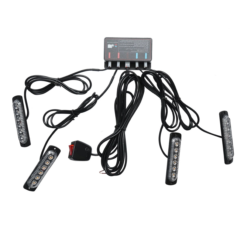 Set di 4 lampade stroboscopiche a LED 24W, 12-24V gialle, centralina con 4 moduli 110x28x12mm