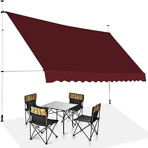 Tenda da Sole per Esterno, Tenda da Sole a Morsetto per Balcone con Struttura Telescopica e Tessuto Resistene ai Raggi Solari, Regolabile in Altezza e in Angolazione (350 cm,Rosso)