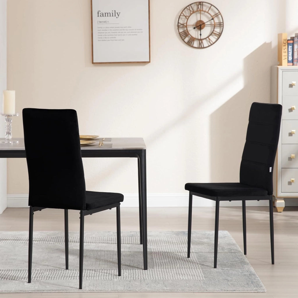 Sedie Sala da Pranzo Set di 4, Sedie da Cucina, Sedia da Pranzo con Schienale Alto, Senza Braccioli, per Soggiorno, Sala Reception, Sedie in Velluto con Gambe in Metallo, Nero, EZS47sz-4
