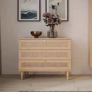 Cassettiera Livia 3 cassetti in rovere con dettagli effetto Rattan 90.4x41.4x80H