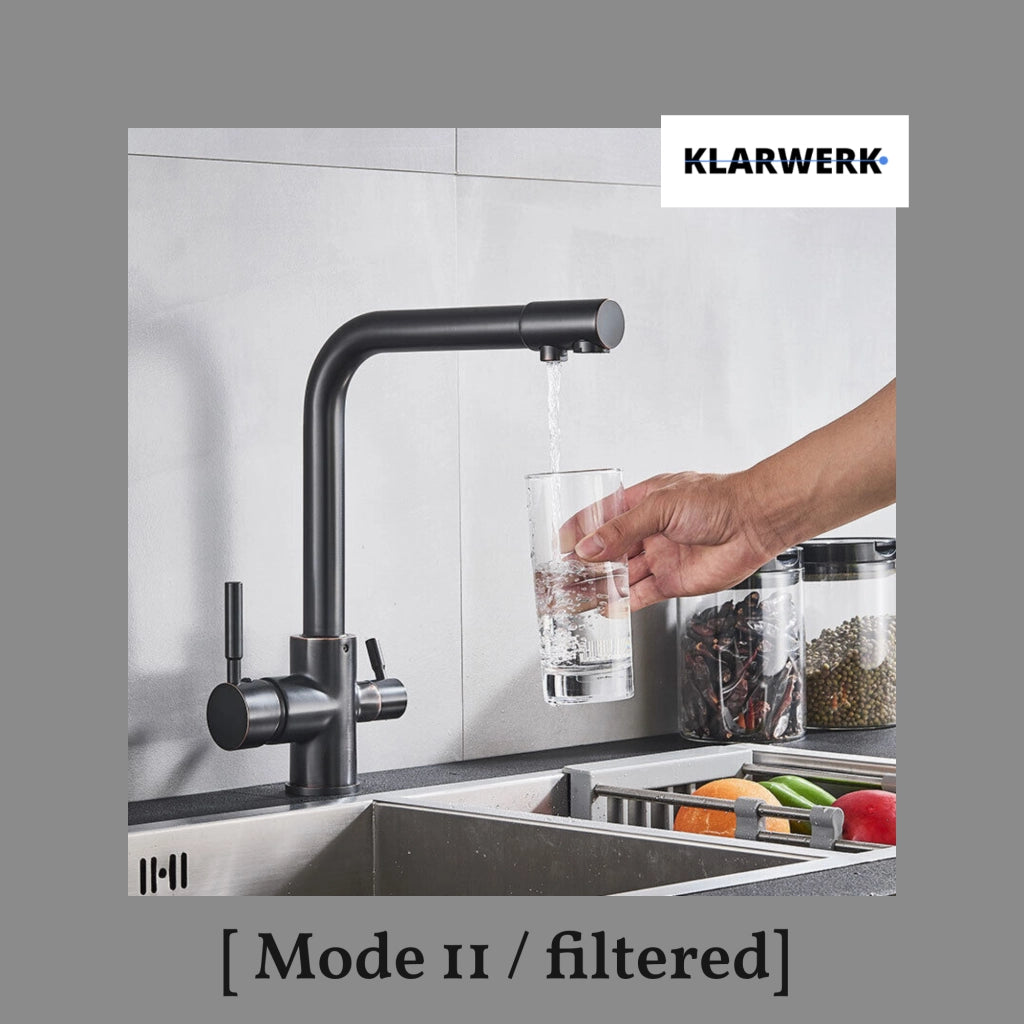 Felice | Rubinetto per acqua potabile a 3 vie premium nero opaco | Miscelatore da cucina ad osmosi in acciaio inossidabile | Filtra 3 connessioni