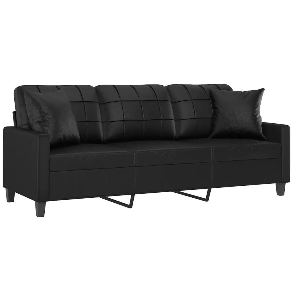 Divano | Divano da soggiorno | Sofa a 3 Posti con Cuscini Nero 180 cm in Similpelle