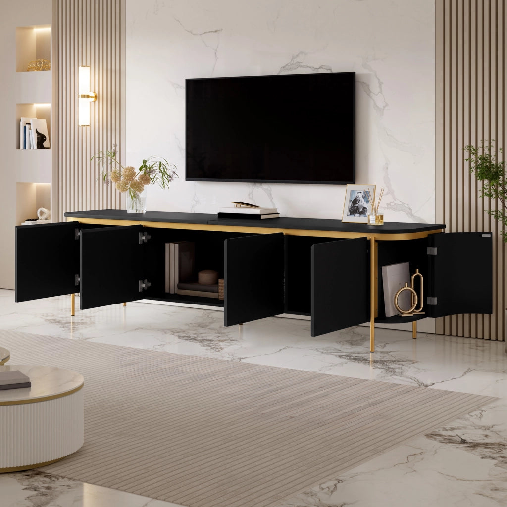 Mobile TV 180x38x46 cm con 6 ante e passacavi in MDF nero