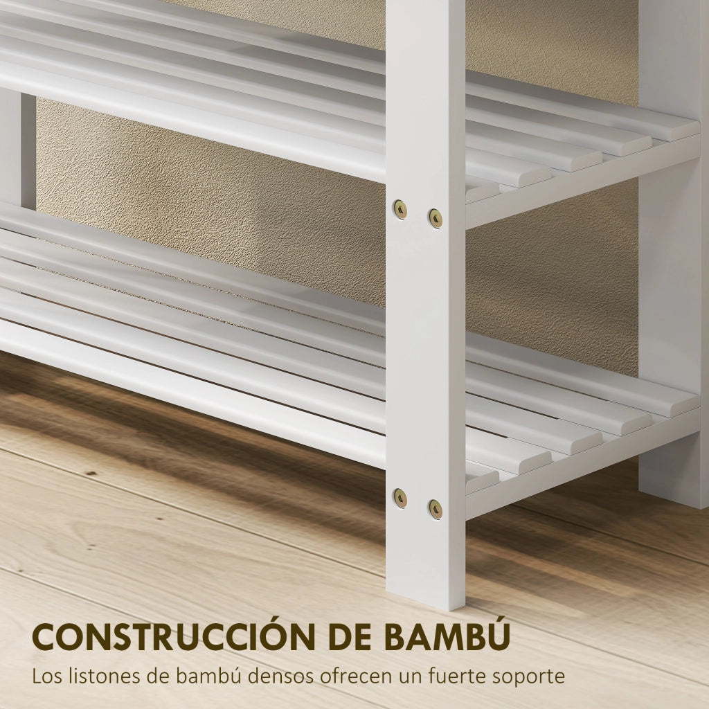 Cassettiera Scarpiera in Bambu con Seduta e Ripiani ¨C Zephmum ¨C Bianco 70x28x45 cm