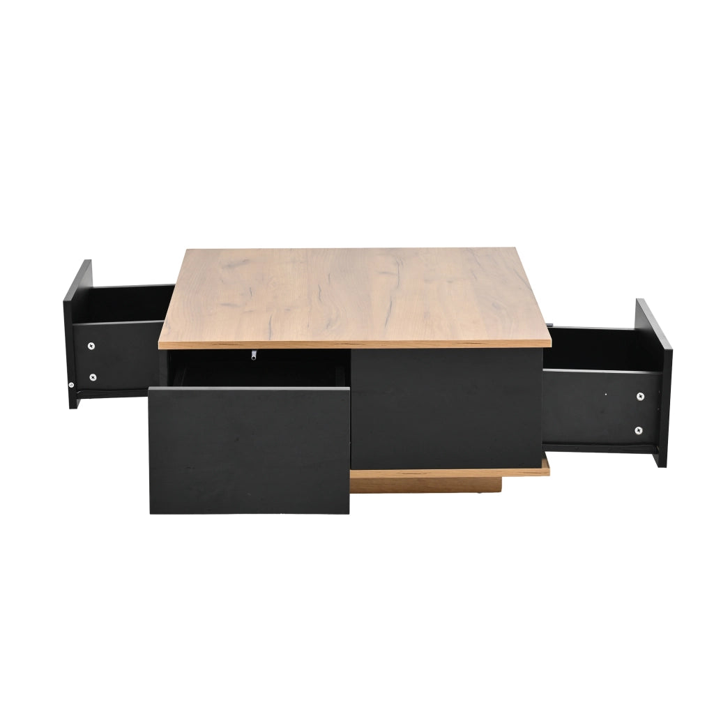 Tavolino da caff¨¨ quadrato 70 x 70 x 31,5 cm con 3 cassetti e vano aperto, colore nero e finitura legno
